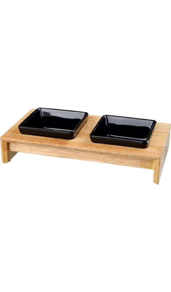 Bowl Set, ceramic/wood Dog accessories Trixie 2 × 0.2 l/10 × 10 cm / 28 × 5 × 15 cm 